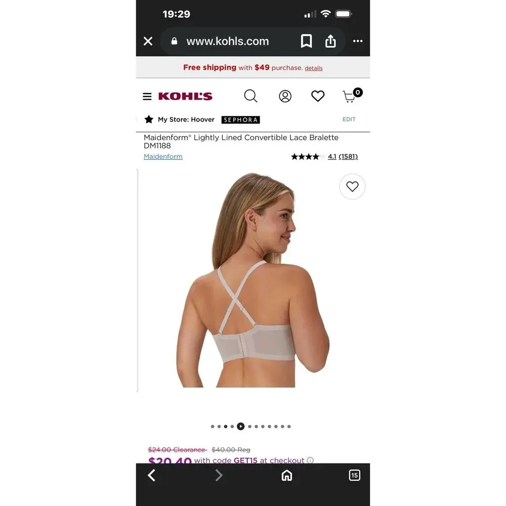 Maidenform Casual Comfort Gray Wireless Longline Bralette Style DM1188 Size 34C